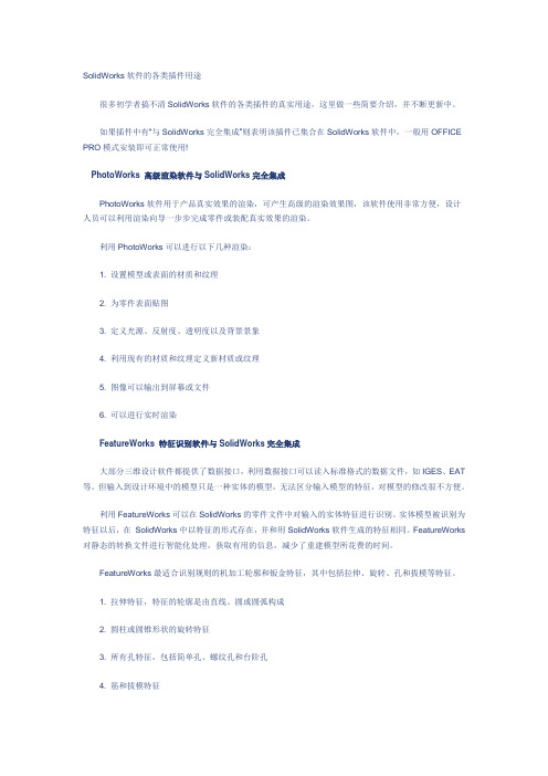 SolidWorks软件的各类插件用途