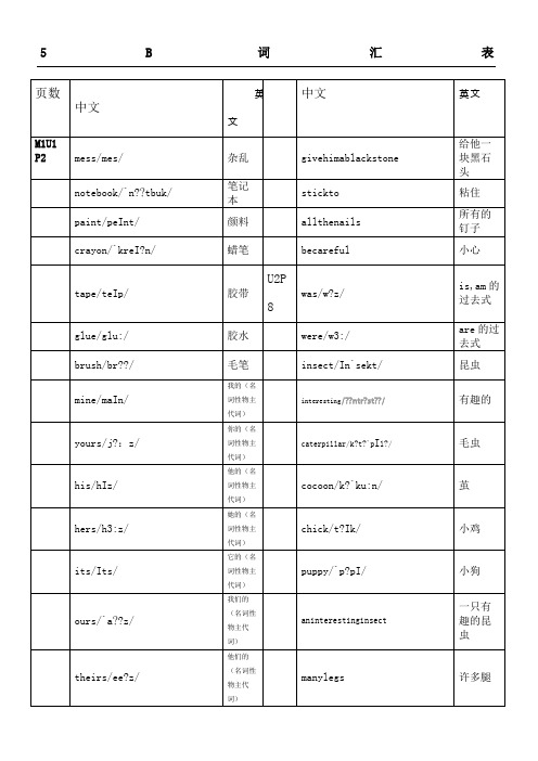 上教版牛津英语5B单词表格模板(带音标)