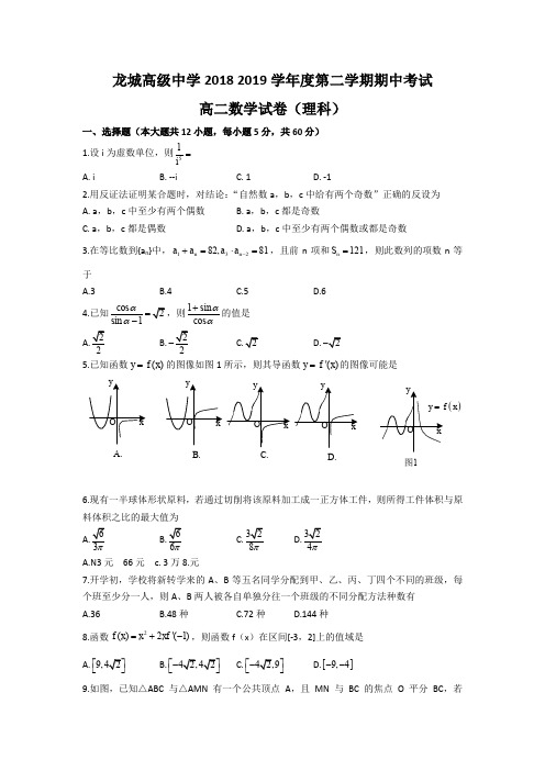 广东省龙城高级中学2018 2019学年度第二学期期中考试高二数学试卷(理科)