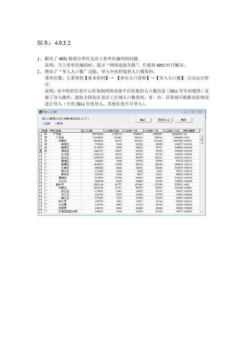 中国免疫规划监测信息管理系统4.0.3.2升级内容说明