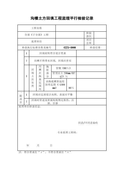 沟槽土方回填工程监理平行检验记录表模板