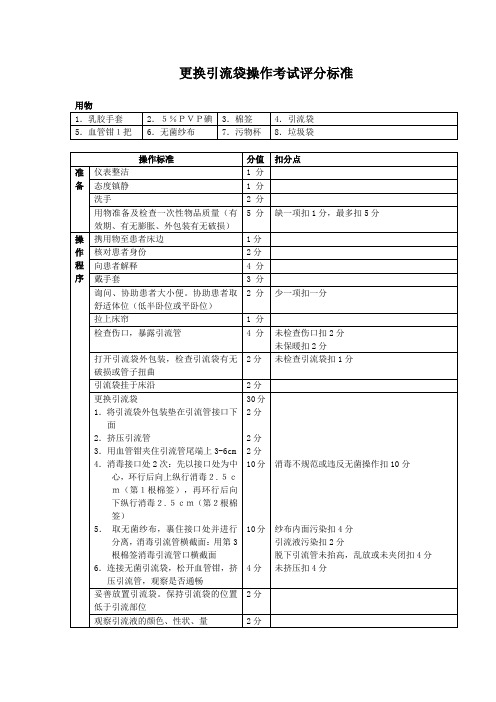 更换引流袋操作考试评分标1