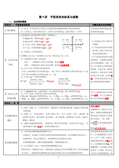 【人教版】2019九年级数学下册中考知识点梳理第9讲 平面直角坐标系与函数