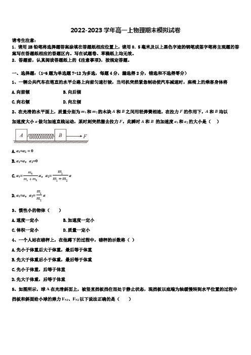 2023届上海复旦附中物理高一第一学期期末联考试题含解析