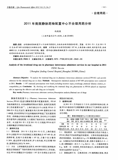 2011年我院静脉药物配置中心不合理用药分析