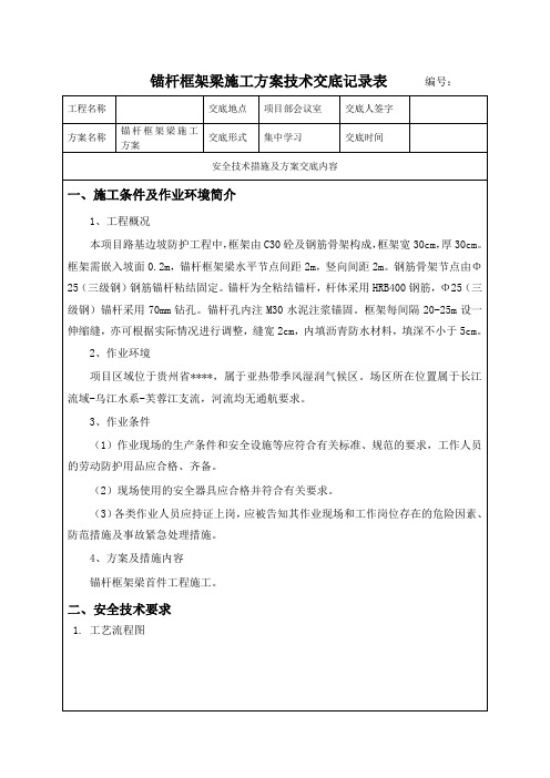 锚杆框架梁施工方案技术交底完