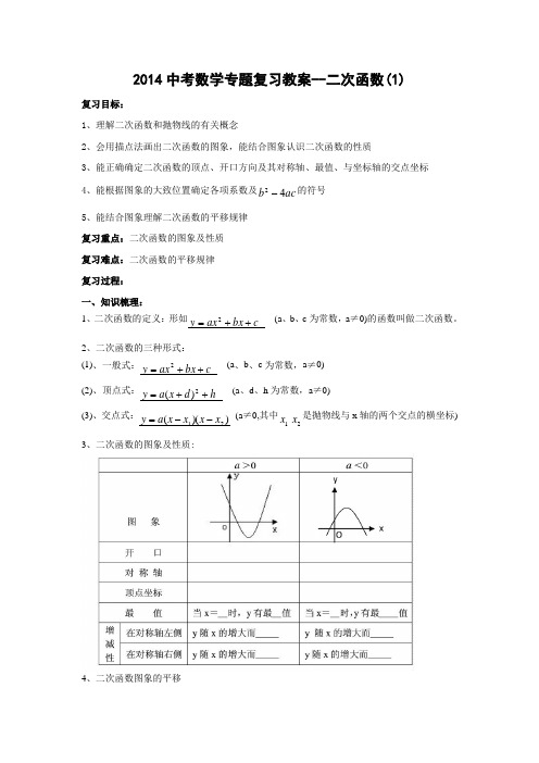 2014中考数学专题复习教案-二次函数(1)解读