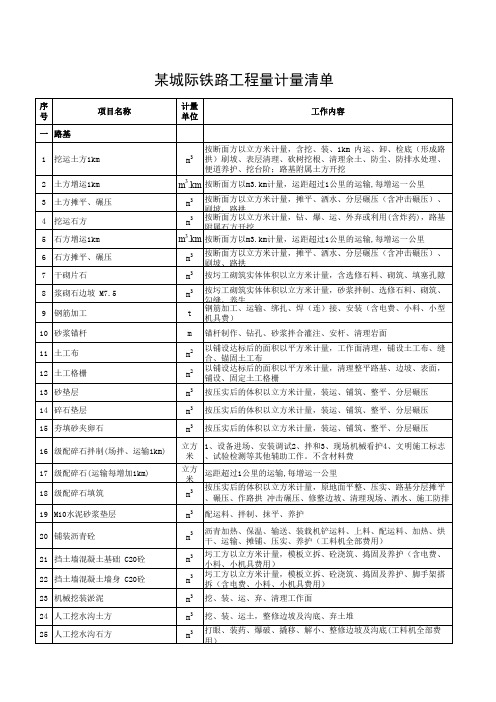 某城际铁路计量原则