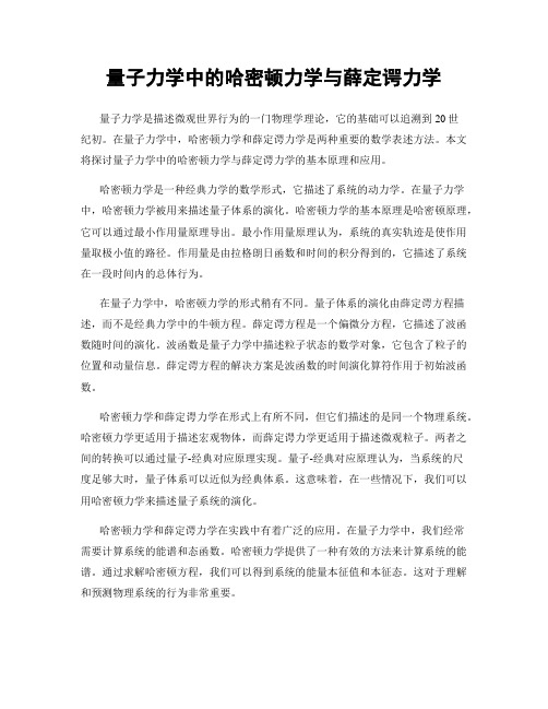 量子力学中的哈密顿力学与薛定谔力学