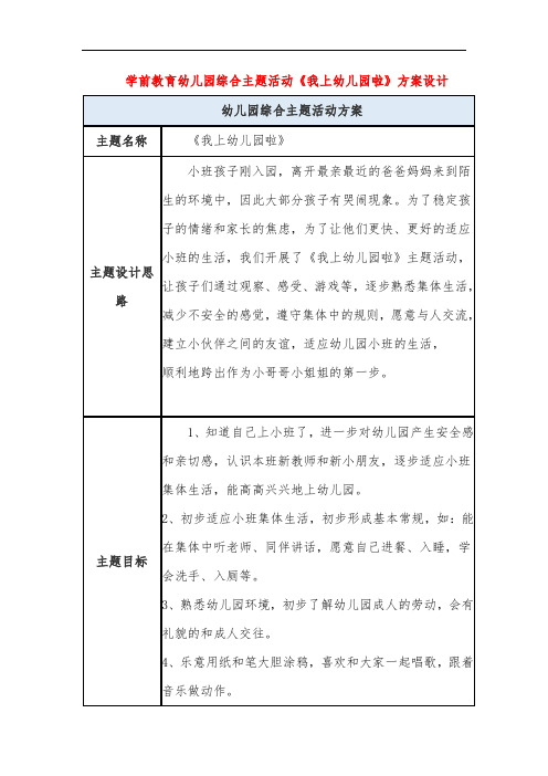 学前教育幼儿园综合主题活动《我上幼儿园啦》方案设计