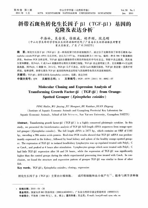 斜带石斑鱼转化生长因子β1(TGF-β1)基因的克隆及表达分析