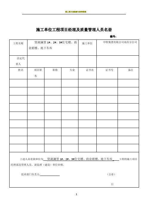 施工、建设、监理单位管理人员名册