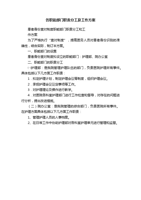 各职能部门职责分工及工作方案