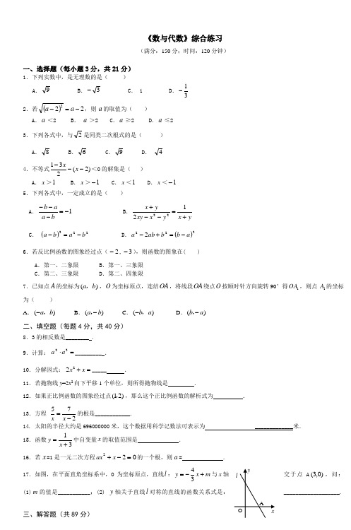 2006年泉州市中考数学模拟卷(课改卷)