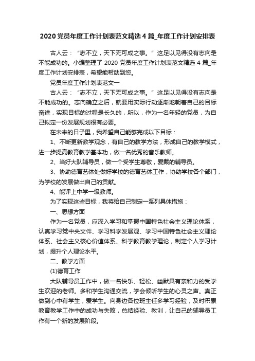 2020党员年度工作计划表范文精选4篇_年度工作计划安排表