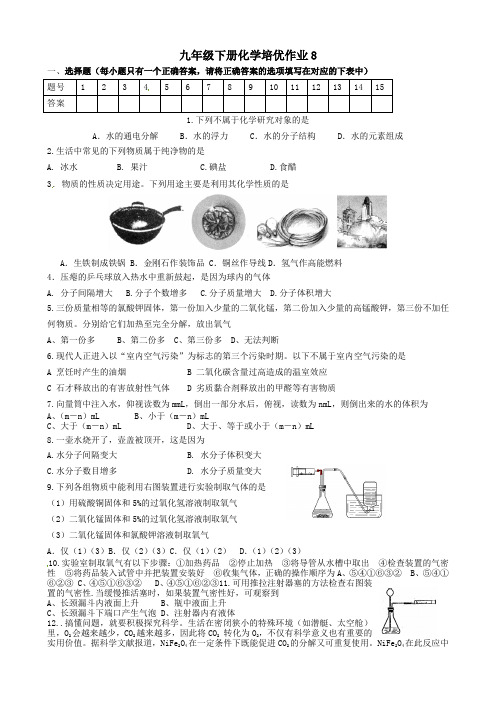 九年级化学下培优作业8(无答案)新人教版