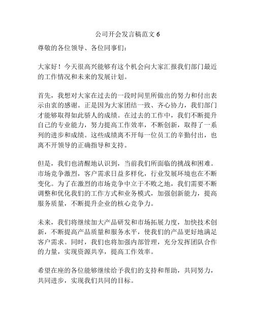 公司开会发言稿范文6