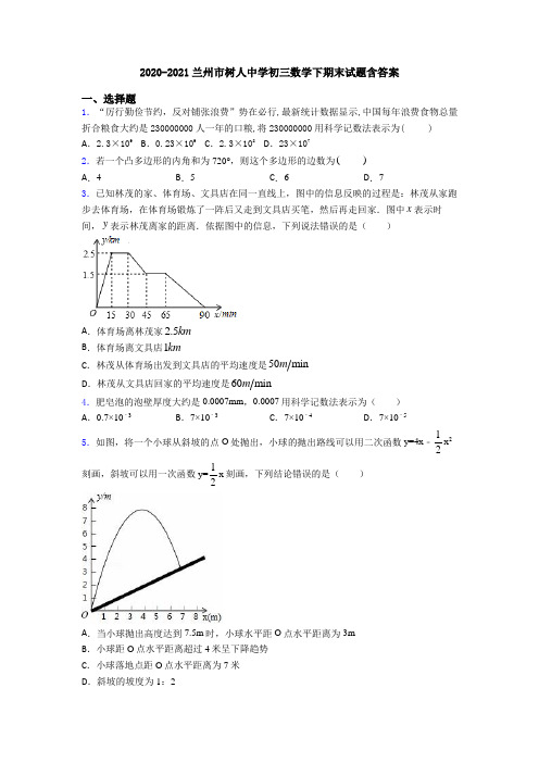 2020-2021兰州市树人中学初三数学下期末试题含答案