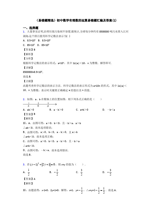 (易错题精选)初中数学有理数的运算易错题汇编及答案(1)