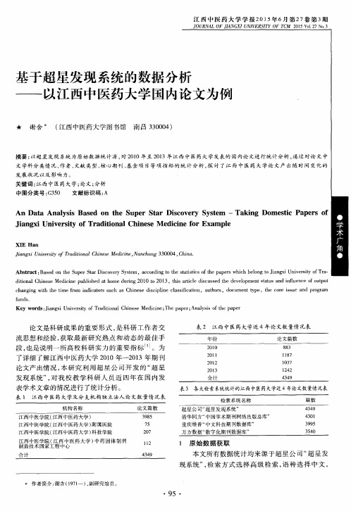 基于超星发现系统的数据分析--以江西中医药大学国内论文为例