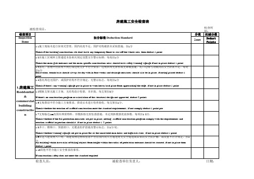 房建施工安全检查表