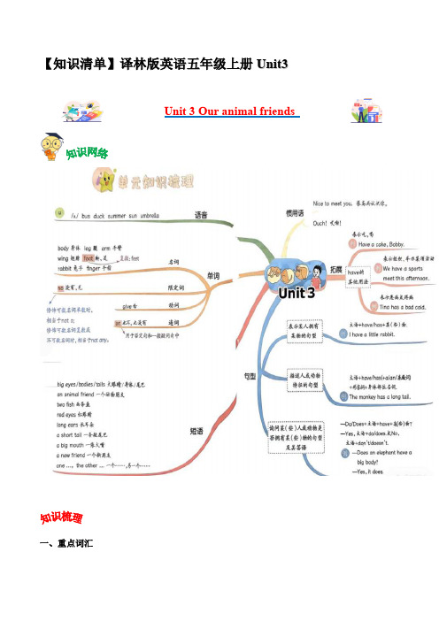 Unit3(知识清单)五年级英语上册(译林版三起)