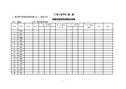 田赛远度项目成绩记录表