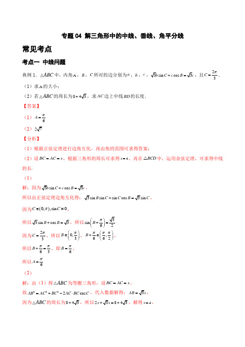 专题04 解三角形中的中线、垂线、角平分线(解析版)