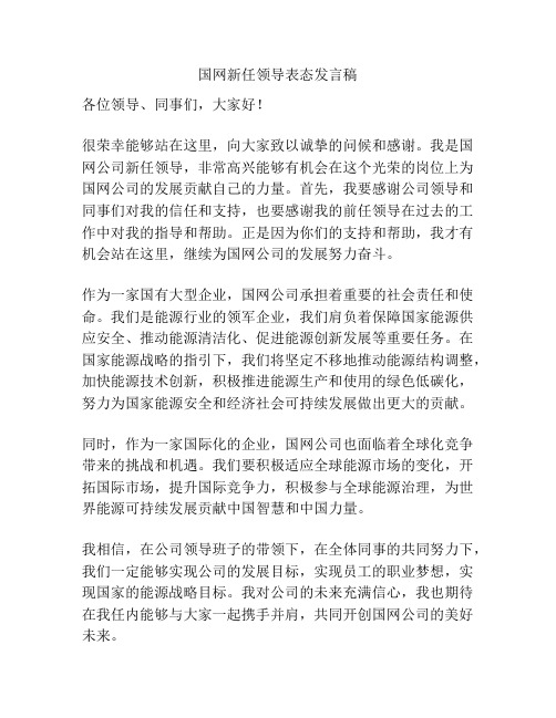 国网新任领导表态发言稿