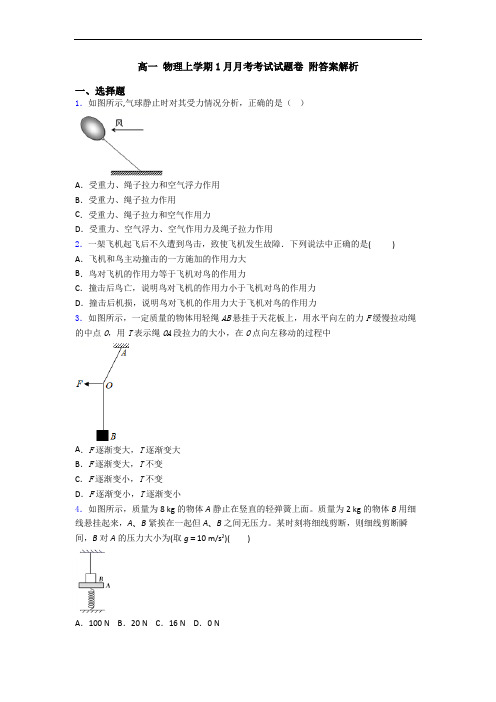 高一 物理上学期1月月考考试试题卷 附答案解析