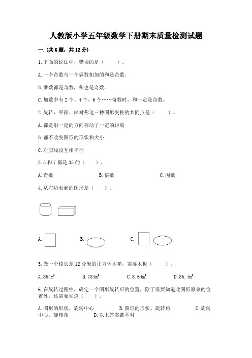 人教版小学五年级数学下册期末质量检测试题及答案(考点梳理)