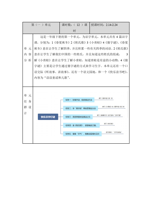 部编版语文第一单元大单元备课教案 (1)