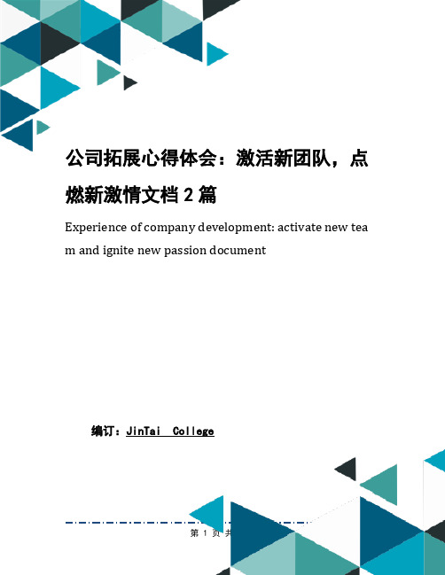 公司拓展心得体会：激活新团队,点燃新激情文档2篇