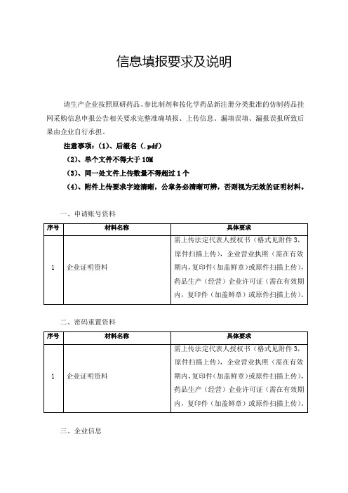 信息填报要求及说明