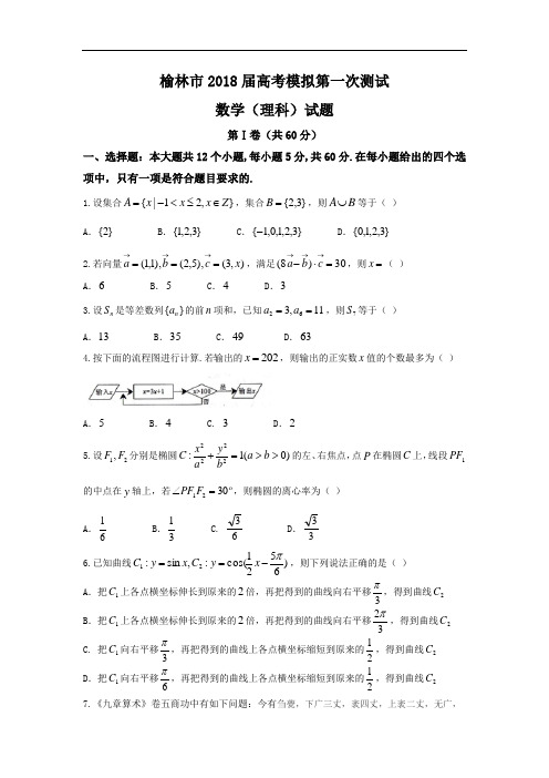 陕西省榆林市高考模拟第一次测试理科数学试题