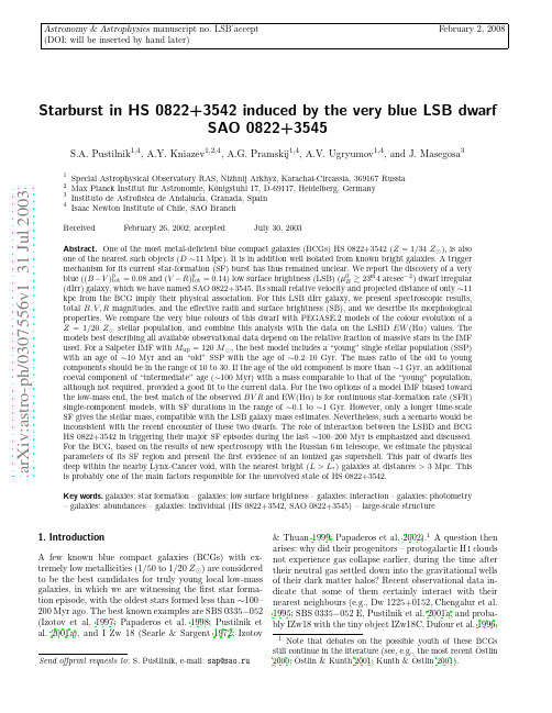 Starburst in HS 0822+3542 induced by the very blue LSB dwarf SAO 0822+3545