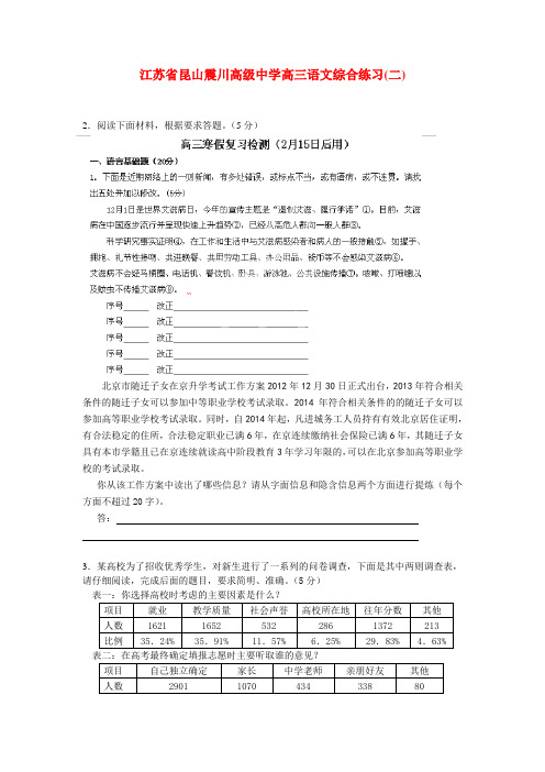 江苏省昆山震川高级中学高三语文综合练习(二)