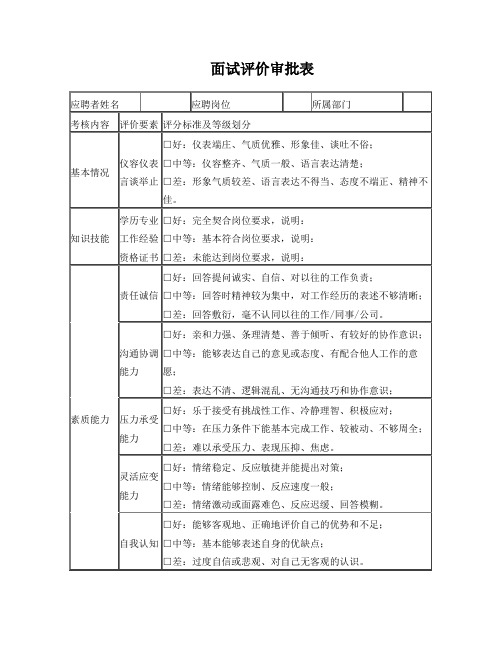 面试评价审批表