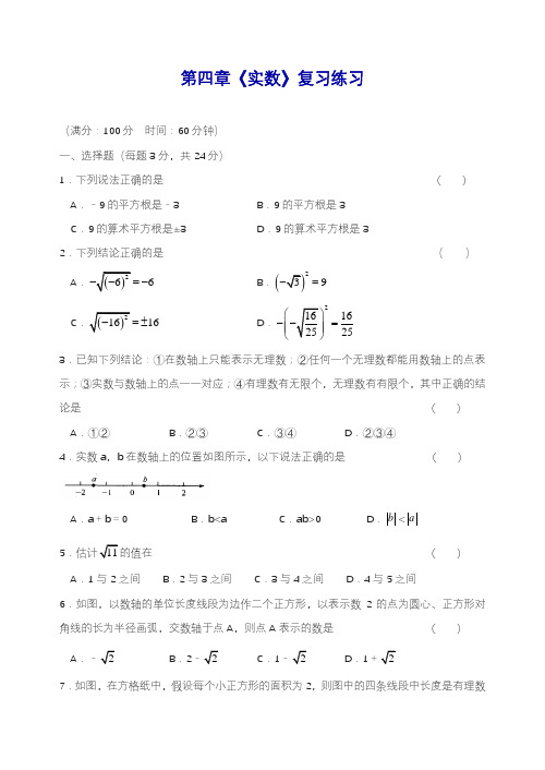 2019—2020学年度最新苏科版八年级数学上册第四章《实数》复习练习(含答案).docx