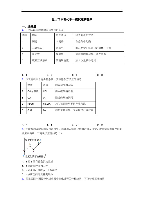 昆山市中考化学一模试题和答案