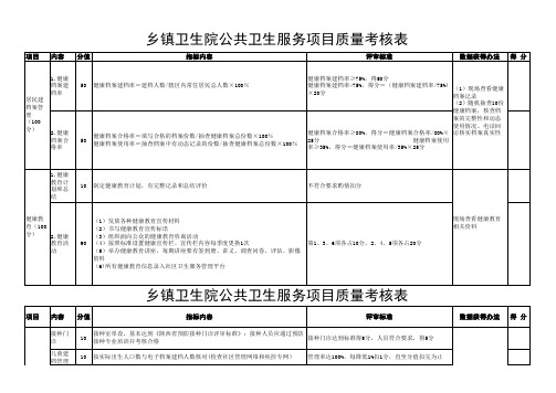 农村公共卫生服务项目考核表