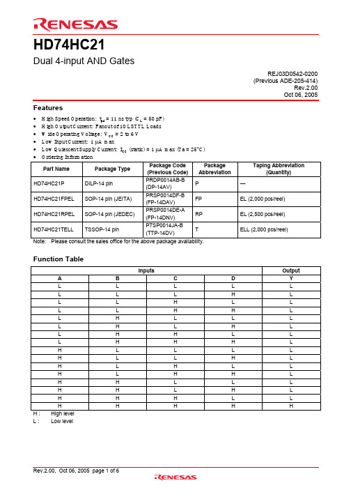 HD74HC21P中文资料