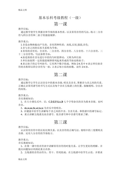 最新中国音乐学院乐科考级复习(一级)资料