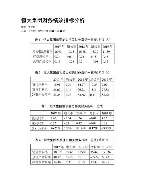 恒大集团财务绩效指标分析