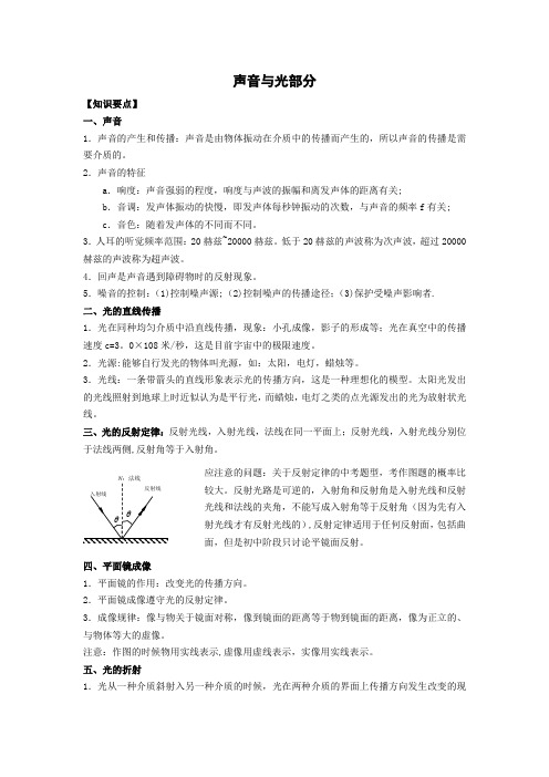 初中物理声与光部分知识要点及训练有答案doc