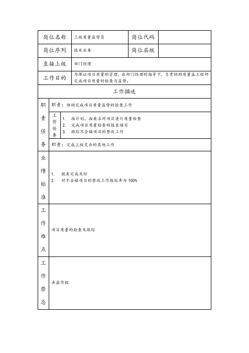 三级质量监督员--维护业务类职责岗位说明书