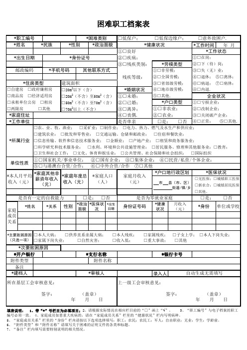 困难职工档案表