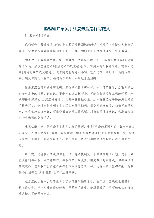 监理通知单关于进度滞后怎样写范文