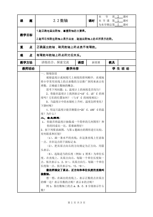 2.2 数轴(第1课时) 教案(1)