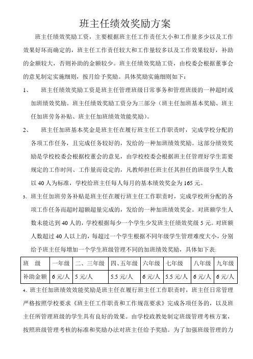 班主任绩效奖励方案